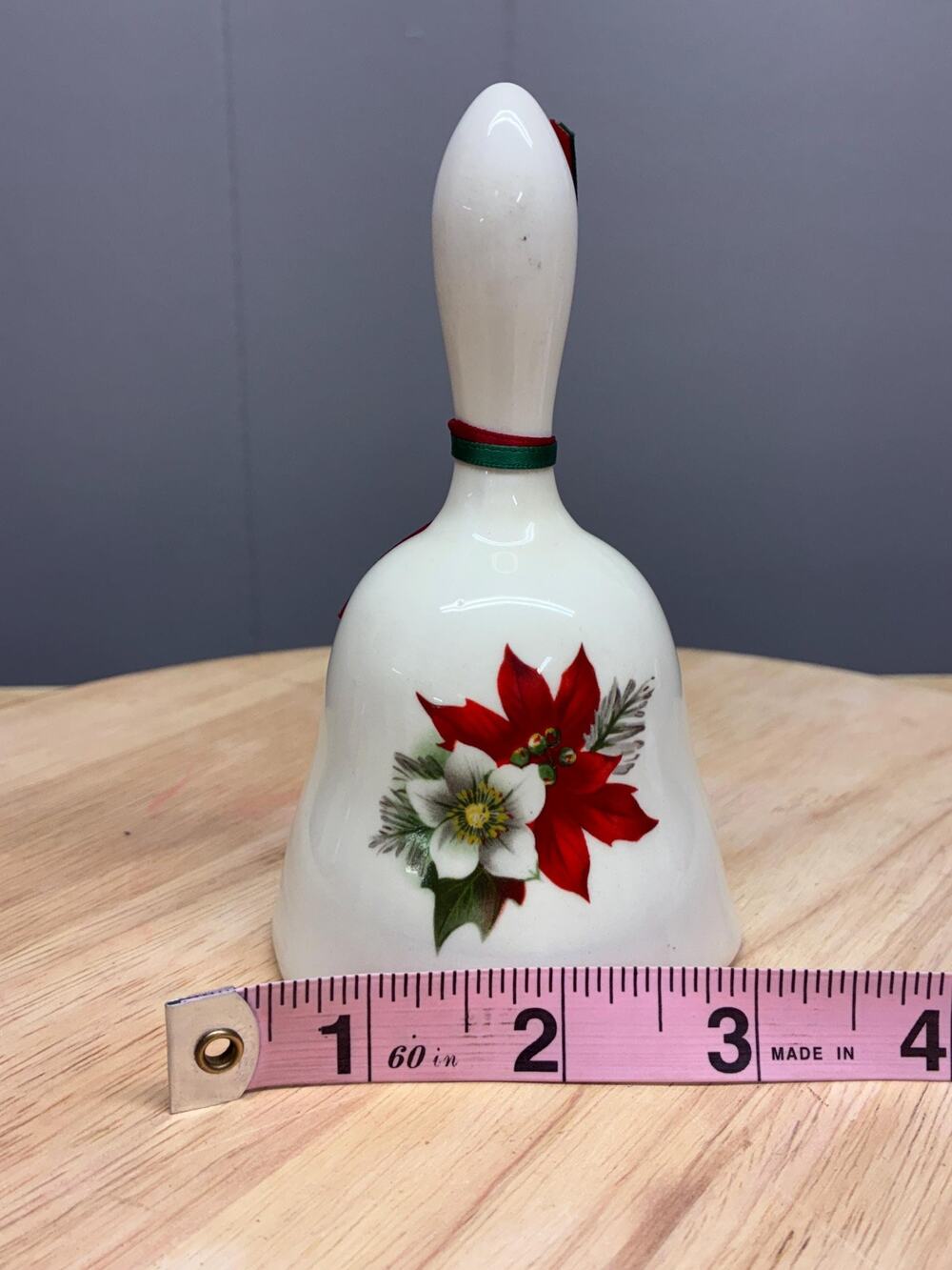 Vintage Christmas Bell with Poinsettia | Ceramic Holiday Decor | 1980s
